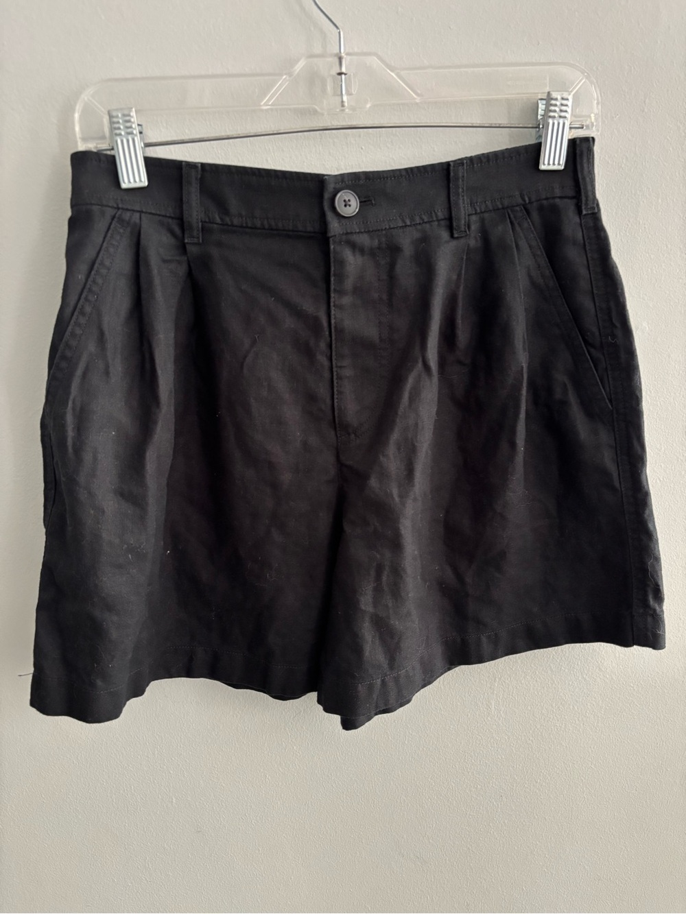 Black Pleated High Waisted Linen Blend Trouser Shorts - Size 8 (M)